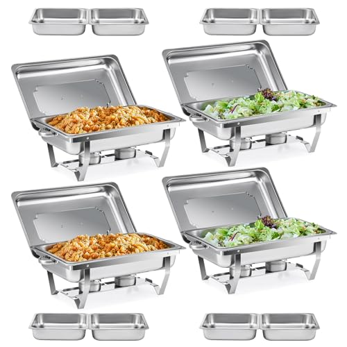 Wilprep Chafing Dish Edelstahl Buffet-Set Warmhaltebehälter Speisenwärmer Wärmebehälter Rechaud für Catering, Buffet und Party (4 Set 4x1+8x1/2 GN-Behälter)