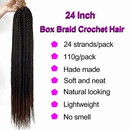 Box Braid Crochet Hair 24 Inch Crochet Braids 144 Strands Ombre Brown Crochet Box Braids T30 Pre Looped Goddess Box Braids Crochet Hair For Black Women (24 Inch Box Braids 6 Pack, T30) #TOP1