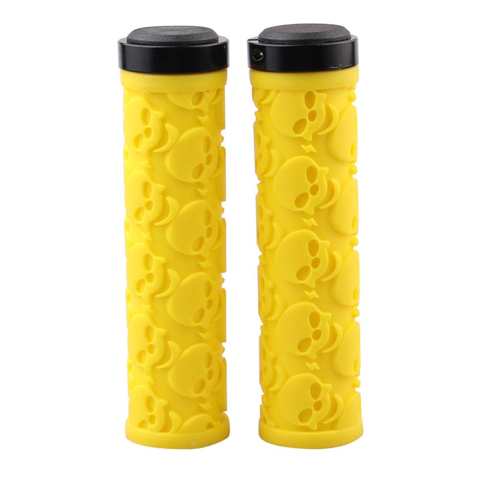 2 Pcs Bike Handlebar Grips Skull Pattern Bicycle Grips Soft Rubber Lock-on Handle Grips for Bicycle Mountain BMX