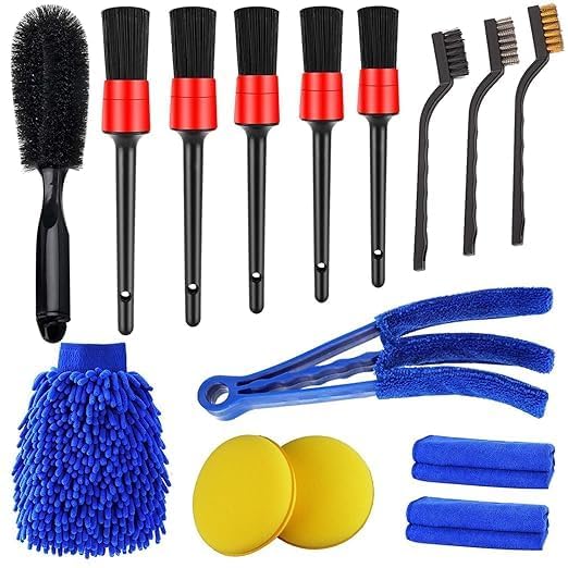 Car Detailing Brush Kit, 15-Piece Set with Wash Mitt, Wheel Brush, Microfibre Cloths, Sponge Pads, Air Vent Cleaner-image-25