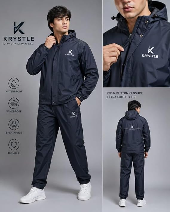 Image of Krystle Women's Waterproof Rain Suit Set - Jacket & Pants | Windproof & Lightweight (Blue,Medium)
