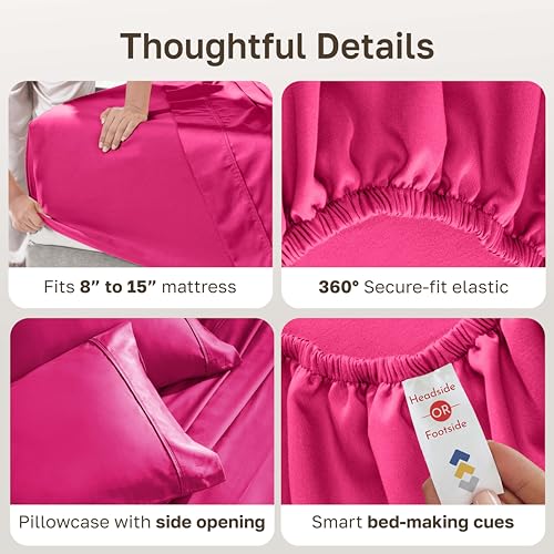 Image of California Design Den Soft Twin Size 100% Cotton Sheet Sets, 400 Thread Count Good Housekeeping Award Winner, Silky Sateen Weave, Long Staple Cotton Twin Bed Sheet Set - Hot Pink