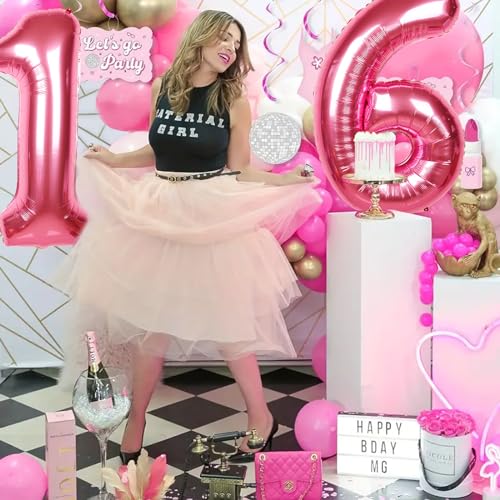 Image of 40 Inch Giant Hot Pink Number Balloon, Mylar Foil Helium Hot Pink Balloons for Birthday Party, Number 6 Balloon for Birthday Decorations, Hot Pink 6 Birthday Balloon