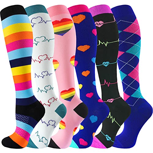 Image of cerpite Compression Socks for Women & Men 6 Pairs Knee High Compression Socks 20-30 mmhg Best for Running,Nurse,Travel