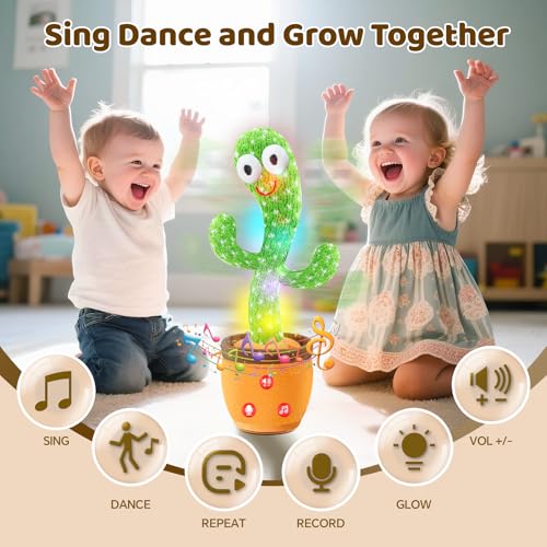 dancing talking cactus toy for baby toddler boys girls gifts singing mimicking recording repeating what you say baby toys with 120 english songs adjustable volume