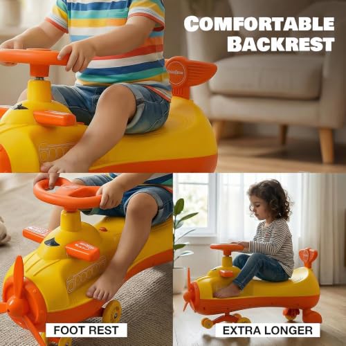Image of Baybee Cruzo Baby Swing Car for Kids | Twister Push Ride on Car with RGB Lights & Music | 360 Rotation, Smooth Wheels, Indoor & Outdoor Magic Push Car for Boys & Girls, Age 2+ Years (Yellow)
