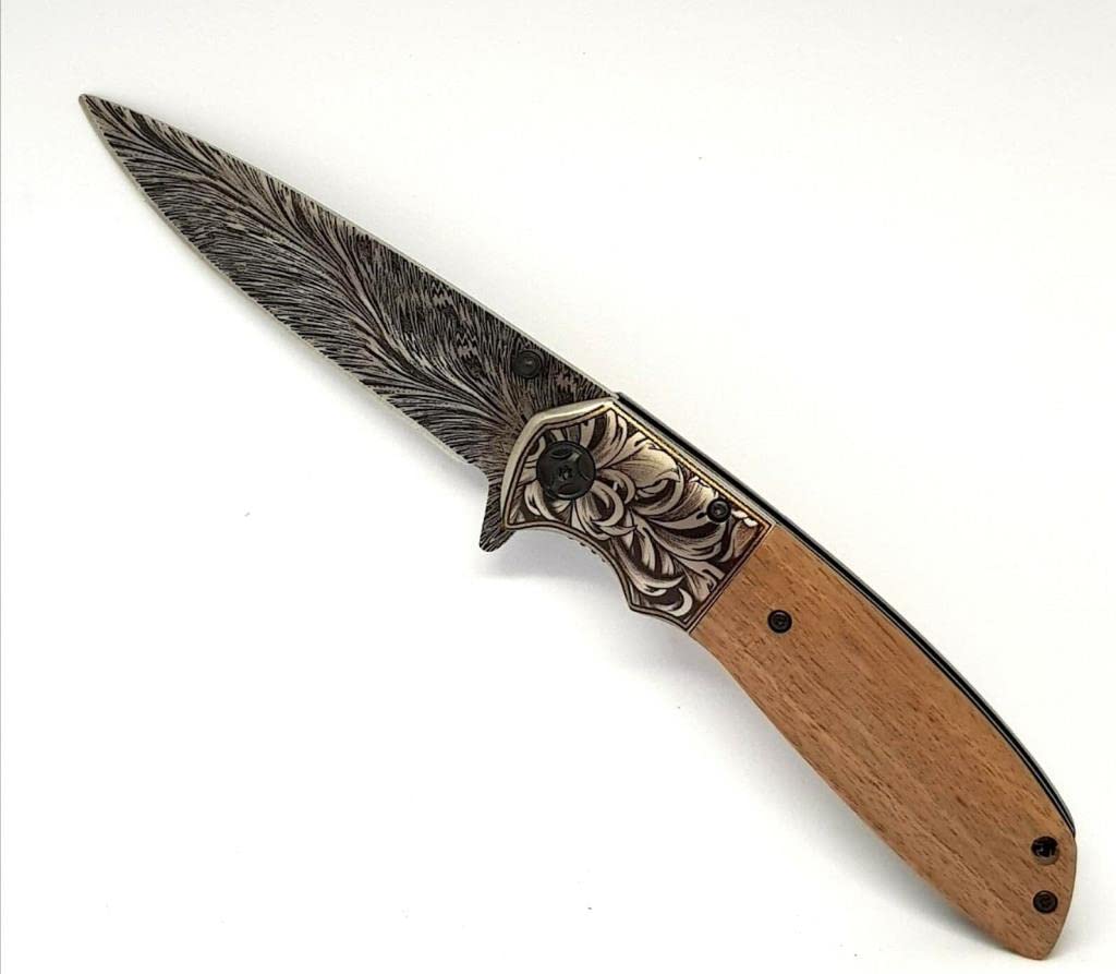COLTELLO ColtellinoDAMASCO DAMASCATO DA COLLEZIONE MANICO IN LEGNO TASCABILE RICHIUDIBILE