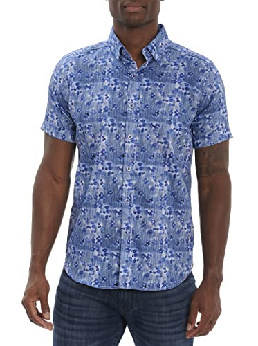 Robert Graham Mens Camden Cove S/S Woven Button Down Shirt, Blu, Large Us #TOP24