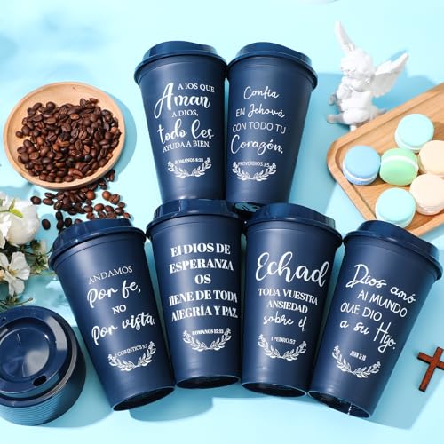 Zhehao Spanish Bible Verse Tumblers Bulk, 16 oz Reusable Christian Cups with Lids, Plastic Coffee Cups for Church Events, Bible Study, Sunday School, Teacher Appreciation(Midnight Blue,24) by Zhehao - Used condition - Image 7