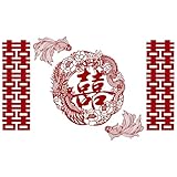 HannaFires 4PCS Oversized Koi Double Happiness Wedding Wall Decal – Bedroom and Living Room Backdrop Decoration for Wedding Room Setup, Minimalist Chinese Xi Character Decor
