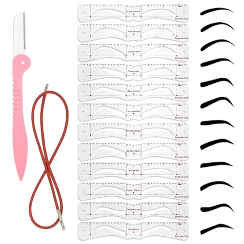LACHT 12 Pezzi Kit Stencil Per Sopracciglia,Kit Di Timbri Per Sopracciglia,Strumento Per Modellarle,Modello Di Sopracciglio Riutilizzabile,Cinghie Y Coltello Per Sopracciglia.