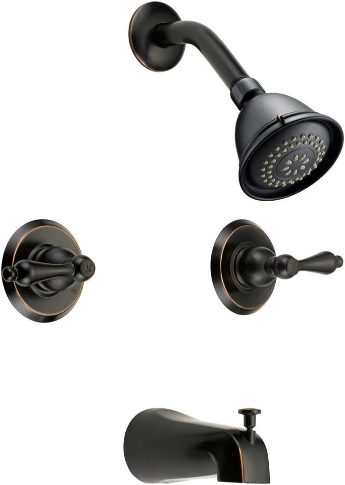 654752 Oil Rubbed Bronze Tub Shower Combo Faucet - Two Handle Mixer Design and Multi-Setting Shower Head - Convertible