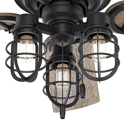Hunter Fan Company 50409 Hunter Rustic 52 Inch Starklake Indoor or Outdoor Ceiling Fan with 3 LED Edison Bulbs, Pull Chain Control, and Quiet 3 Speed Motor, 52, Natural Iron finish - Image 6
