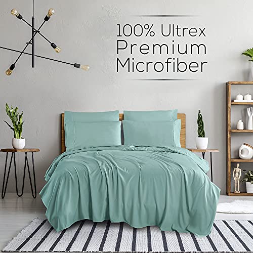 Mueller Luxury 6 PC Full Size Bed Sheets, Super Soft 1800, Deep Pocket up to 16" Full Size Sheets, Transfers Heat, Breathes Better, Hypoallergenic, Wrinkle-Resistant, Oeko-TEX, Light Teal