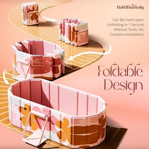 Image of Bath Tub for Adult for Bathroom, Foldable SPA Tub for Home Use with Drainage Hole, Thickened Insulated Ice Bath Tub, Inflatable BathTub for Adults, Ice BathTub for Adults (Peach Flower)