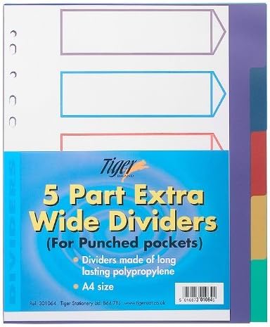 A4 EXTRA WIDE COLOUR CODED 5 PART STRONG FILING SUBJECT DIVIDERS Tabbed Index