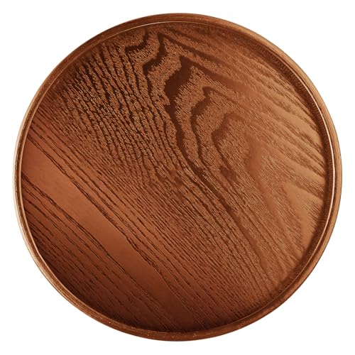 Round Solid Wood Serving Tray 30CM Brown,Decorative Wooden Serving Plate