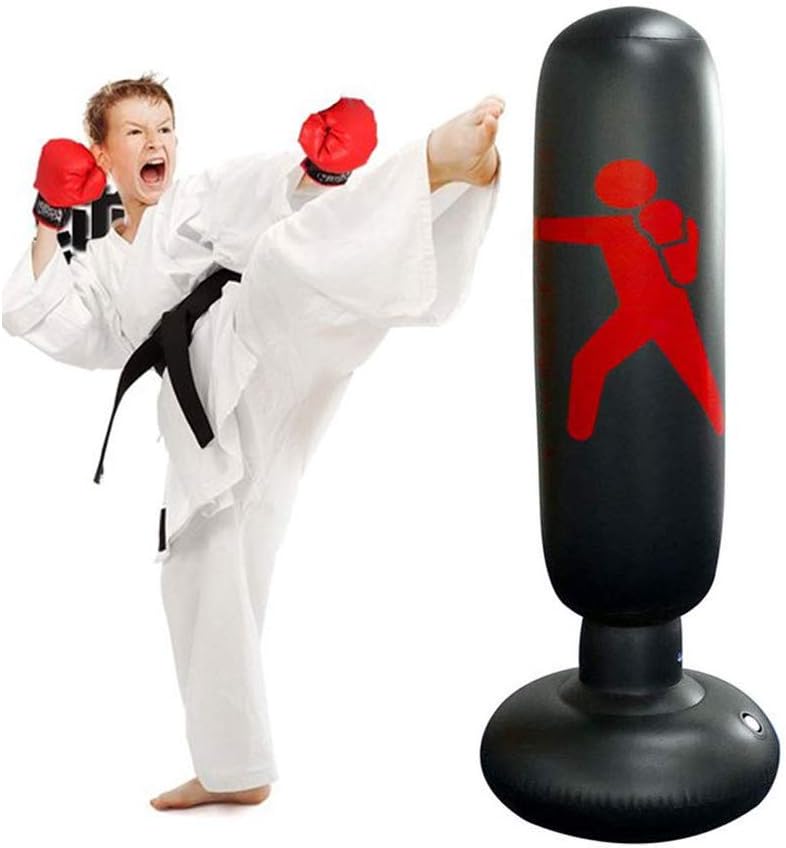Inflatable Fitness Punching Bag,Free-Standing Fitness Target Stand Tower Bag, MMA Boxing Punching Kick Training Tumbler Bop Bag 160CM for Kids Adults (Black)