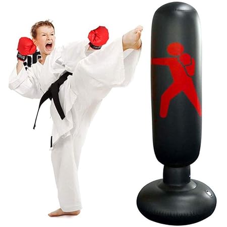 Mengove Inflatable Boxing Tower Punching Bag For Kids Fitness Punch Bags Freestanding Heavy Boxing Bags Kick Training Bag 125Cm