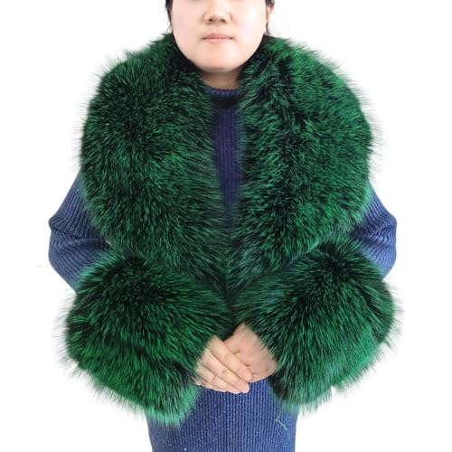 Eosxrp Faux Fur Collar Cuffs Set Warm Fake Fur Scarf Winter Women Fluffy Large Shawl Furry Scarves (Green-set) 02