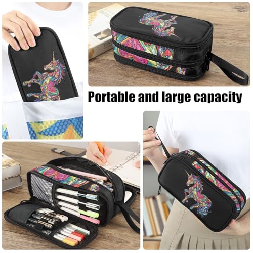 Image of Fustylead Colorful Unicorn for Valentines Day Pen Pencil Case Makeup Pouch Big Capacity Multi-Purpose Travel Bag Office Organizer with Zipper