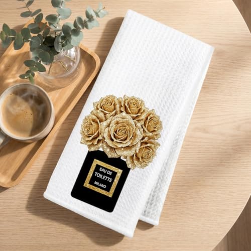 Image of 2 Pcs Gold and Black Towels for Bathroom Kitchen Decor 24x14 Inch