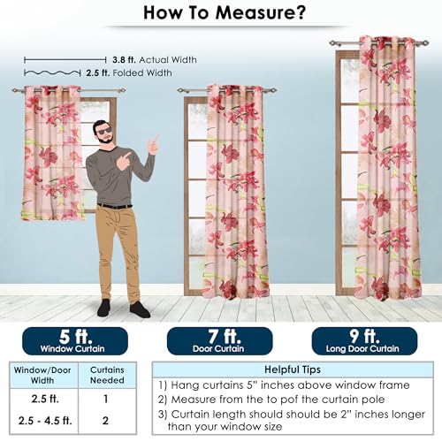 Image of Story@Home Door Curtains 7 feet Long Set of 2 | Floral Design | Polyester | Light Filtering Curtains | Curtains for Living Room | (118 x 215 cm, Pink) | Perfect for Home Decor