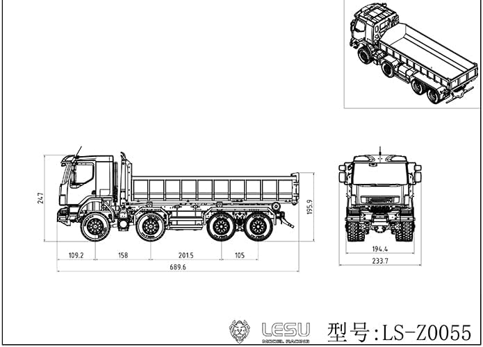 LESU 1/14 8x8 Truck Hydraulic RC Dumper Roll On/Off Tipper Model Motor ESC Servo Light Sound Sets​