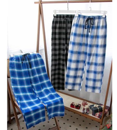 Boys Pajama Pants,Soft Cotton Plaid Lounge Pants 3 Pack2