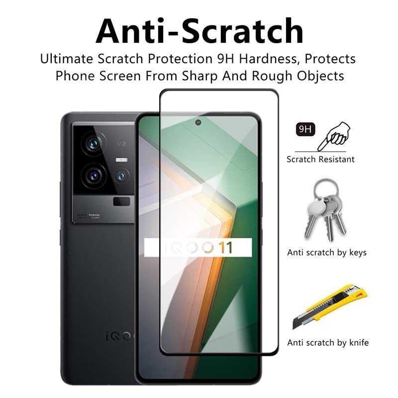 Image of Casodon 5D Tempered Glass for iQOO 11 5G (Black) Full Screen Protection with Easy Installation Kit