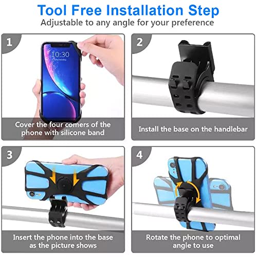 Kinizuxi Bike Phone Mount,360°Rotation Detachable Handlebar of Motorcycle Phone Mount,Adjustable Silicone Bike Phone Holder Compatible for iPhone,Android Cell Phones(Black) - Image 4