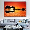 Zonsondergang Waterreflectie Landschap Canvas Schilderijen Abstracte Muzikale Gitaar Poster en Print Foto voor Home…