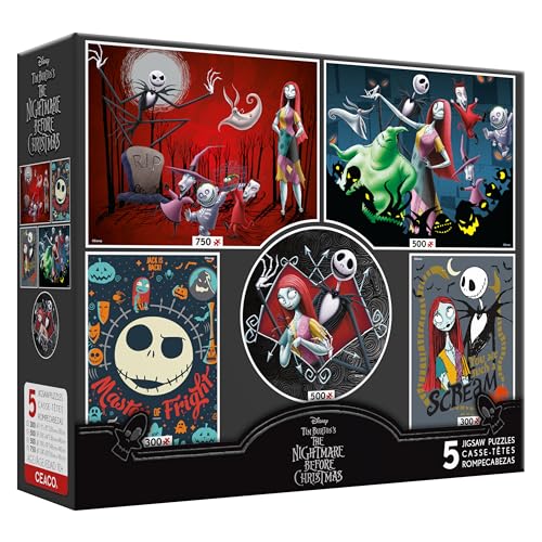 Ceaco - 5 in 1 Multipack - Disney - Tim Burton's The Nightmare Before Christmas - (2) 300 Piece, (2) 500 Piece, (1) 750 Piece Jigsaw Puzzles