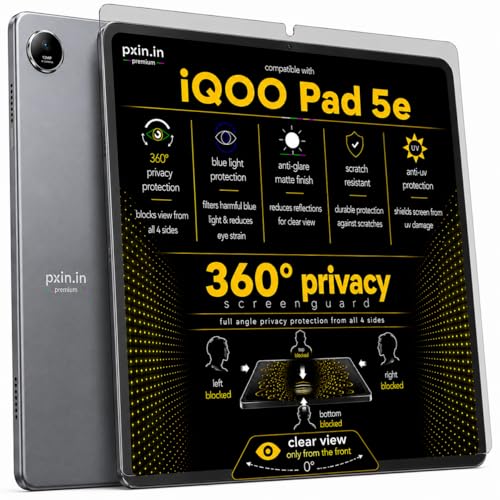 Image of Pxin 360 Pro Privacy Screen guard compatible with Lenovo Tab M8 (4th Gen) | Anti Glare | Anti UV | Anti Blue | Anti Reflection | Privacy Filter | Unbreakable Build