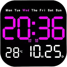 Reloj de pared digital LED fácilmente legible con control remoto para un acceso rápido a la información de hora/fecha (rosa)