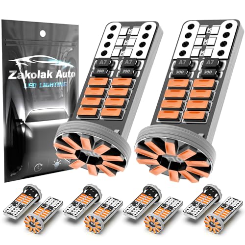 Zakolak 10Pcs 194 T10 168 W5W 2825 LED Bulb Super Bright LED Car Interior Dome Map Camper RV License Plate Light Bulbs Upgraded 25-SMD 3014 Chipsets 12V 400LM Amber Yellow