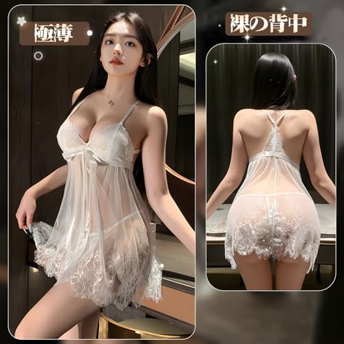 [Soxeeh] セクシーランジェリー ベビードール レディース セクシー下着 コスプレ セクシー コスチューム 透け透け 胸の露出 レース 誘惑 仮装 Tバック付き 2点セット 詳細画像5