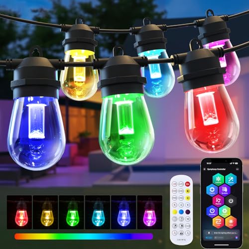 Quntis Guirnalda Luces Exterior 16M, Cadena Bombillas Exterior con APP, 16 Millones de Colores y 200 Modos Escena, Impermeable IP65 Conectable Bombilla Inteligente para Jardín, Patio, Fiesta, Balcon