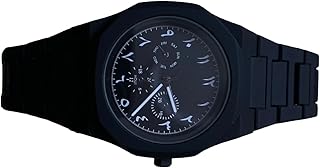 ساعة يد رجالية سوداء، كرونوغراف، سوار سيليكون، تصميم رياضي
