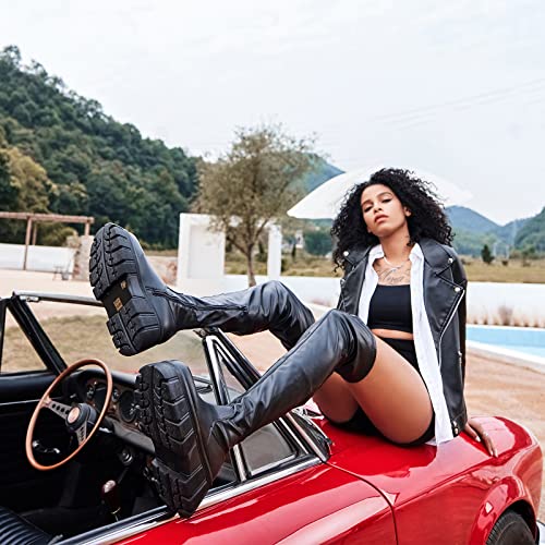 Keiiyj Over The Knee Boots For Women, Platform Leather Puck Chunky High Boot（Lilu42-Black-05） #TOP4
