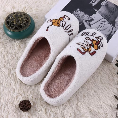Image of Womens Mens House Slippers Retro Comfy Warm Plush Slip on Fluffy Memory Foam Home Sippers for Winter Indoor Outdoor
