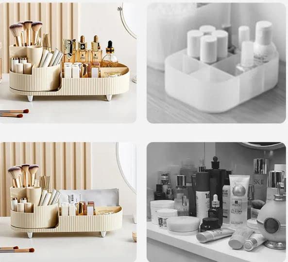 ULTREOS Makeup Organiser with 360° Rotating Makeup Brush Holder Skincare Storage Box Cosmetic Organizer for Lipsticks Brushes Perfume Lotion for Bathroom Dresser Desk (ivory) 4