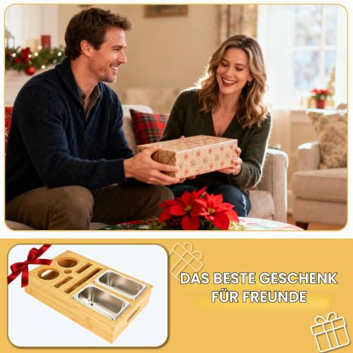 DUBUOZA Couchbar Snackbox Grau Mit Snackschalen Aus Edelstahl Sofa Tablett Geeignet für Wohnzimmer, Sofa, Garten… – Ansicht 6
