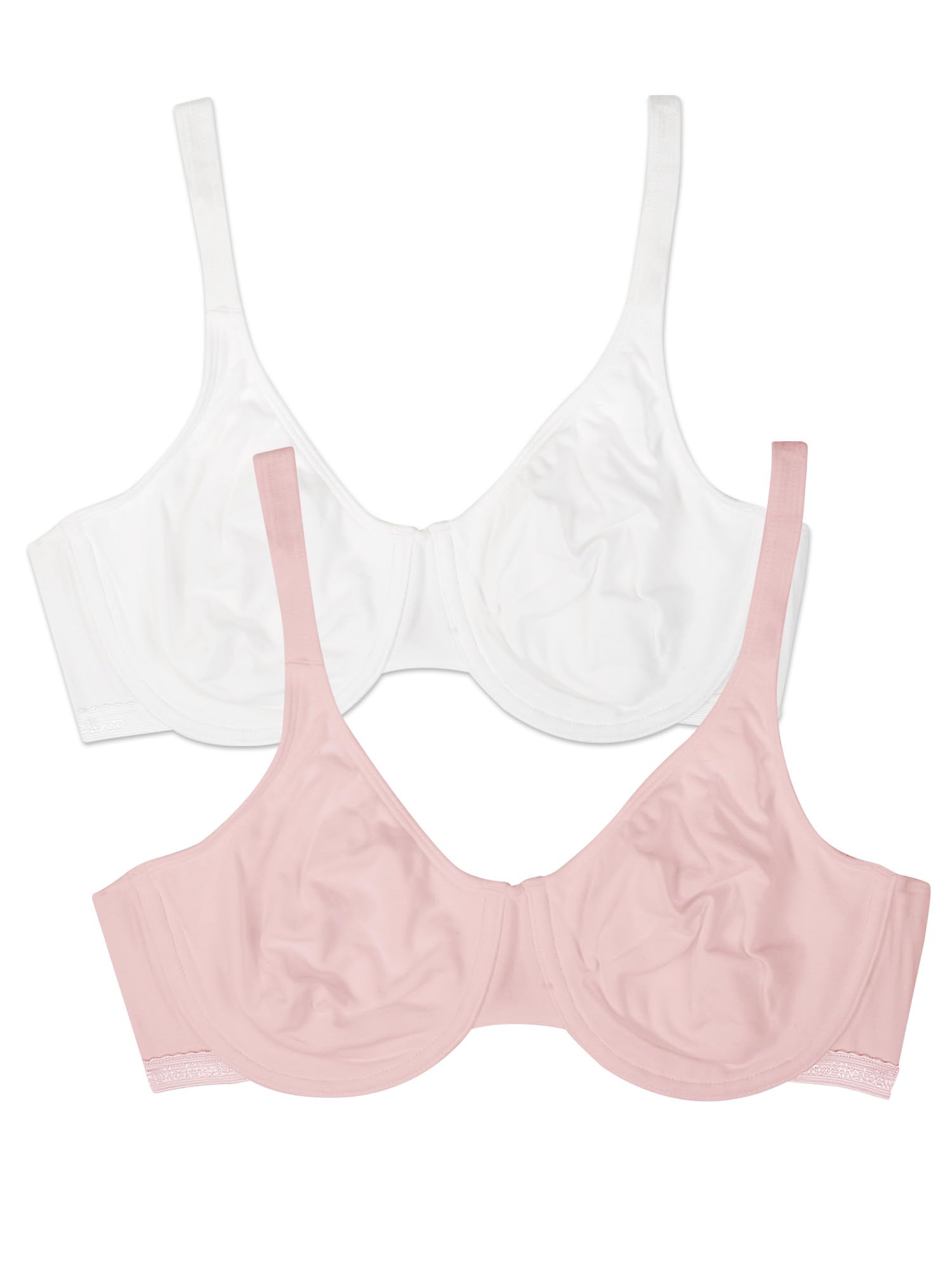 Fruit Of The Loom Women's Bittersweet Pink/White Unlined Underwire Bra(Pack Of 2) Full Coverage, 42Dd