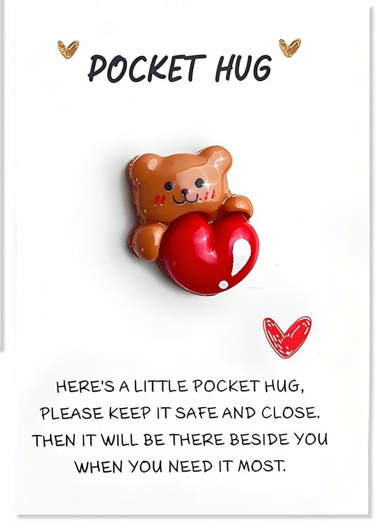 Minwegi Multicolored Pocket Hug Bear Keychain - Cute Animal Gift With Emotional Card, Small Friendship Token For Best Friend, Girlfriend, Long Distance Relationship Keepsake