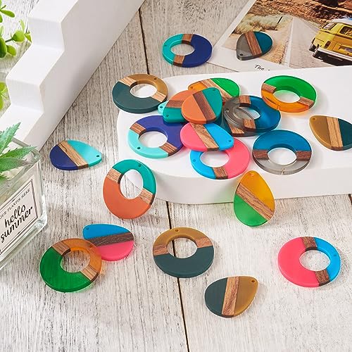 Pandahall 24Pcs Resin Wood Pendants Ring Donut Water Drop Wooden Charms for Dangle Earring Necklace Jewelry Making Findings - Image 3