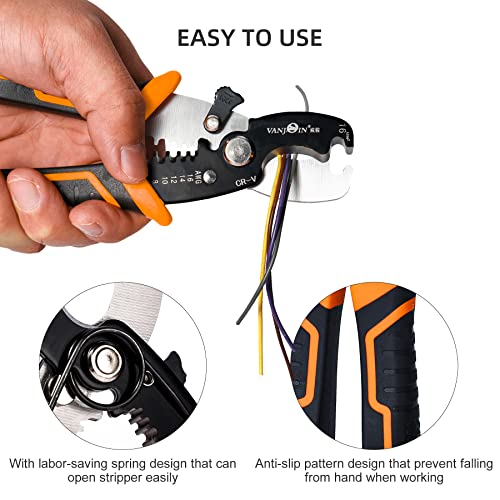 Vanjoin 7 Inch Wire Stripper Cutter, Professional Stripping Tool With Safety Lock For Home And Industrial, Wire Stripping For Awg 8-16 & Cutting Cable And Most Metal Wires #TOP5