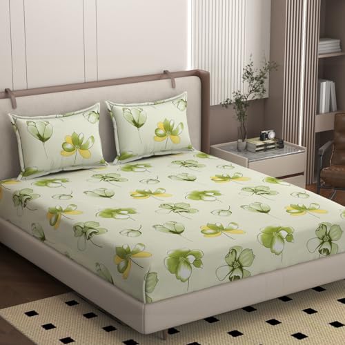 Image of King Size Bedsheet | Melissa Cotton Blended Fitted King Size with Two Pillow Covers | 250 TC | King Size BedSheet | AntiWrinkle, Deep Corners, Hotel-Style Comfort & Stylish Decor (78x72 inches)
