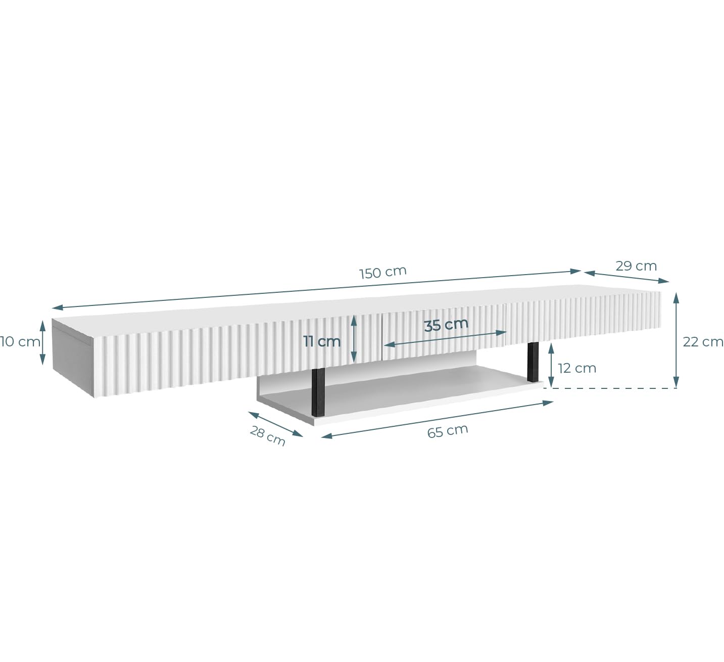 MB Muebles Bonitos | Mobile TV sospeso 150 cm colore bianco Renzo | Per soggiorno e sala da pranzo moderni | 1 cassetto | Struttura in melamina opaca 150x40x22 cm