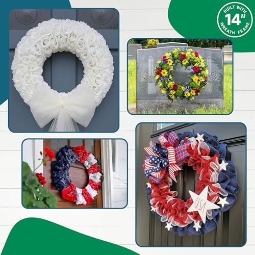 Image of 3-Pack 14 Inch Wire Wreath Frame - Round Metal Wreath Form with Ring Design for DIY Crafts, Floral Projects, and Home Decor - Dark Green Wire Frame for Christmas Holiday & Weddings
